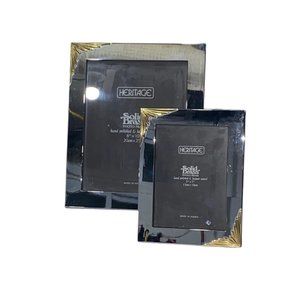 Solid Brass Picture Frames Lot Of 2 Two Toned Velvet Like Back 8x10 5x7